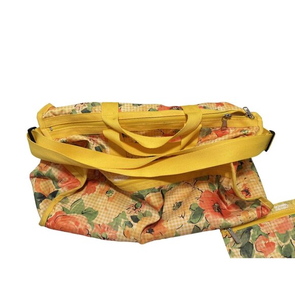 Vintage Lesportsac Yellow Orange Floral Weekender Duffel With Pouch - Picture 9 of 10